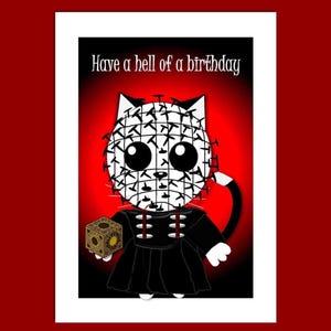 Carte d'anniversaire horreur chat tête d'épingle, passez un anniversaire d'enfer, carte d'anniversaire horreur mignonne, carte de voeux, gothique, carte drôle de chat Hellraiser