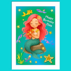 Personalised Mermaid Birthday Card, Greetings Card, Kids Card, Under The Sea Birthday Card, Girls Mermaid Card, Girl&#39;s Special Birthday Card