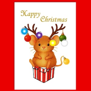 Mouse & Antlers Christmas Card, Mouse Christmas Card, Greetings Card, Funny Christmas Card, Animal Christmas Card, Cute Xmas Card, Cute card