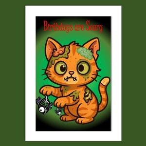 Les anniversaires de chat zombie font peur, carte de voeux, carte de chat mignon, carte d'amoureux des chats, carte d'anniversaire alternative, carte de chat drôle, Walking Dead