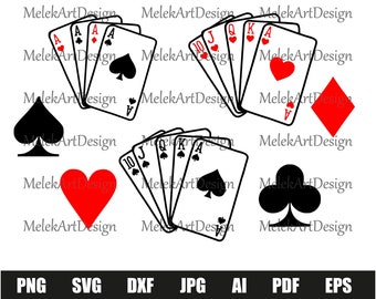 Playing Cards Svg, Poker Cards Vectors, Playing Cards Svg bundle, Cards Bundle Cricut SVG Files, Deck of Cars Svg, Aces Svg, Clip art, PNG