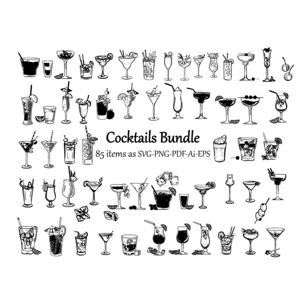 Cocktail svg, bundle svg Cocktails, Layered Cocktails Bundle Cricut SVG Files, Cocktails pour Cricut, Boissons Clip art, Cocktail PNG