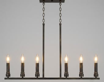 Brass 6 Light Linear Chandelier: Over Dining Table Modern Chandelier Lighting Fixtures Kitchen Island Lights