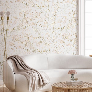 Mimosa Removable Wall Mural, Blush and Gold Removable Wallpaper