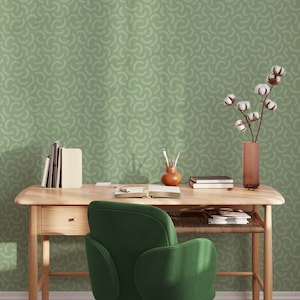 Green Abstract Strokes Self Adhesive Wallpaper - Boho Peel and Stick Mural Decor - Removable Scandinavian Wall Decal W042