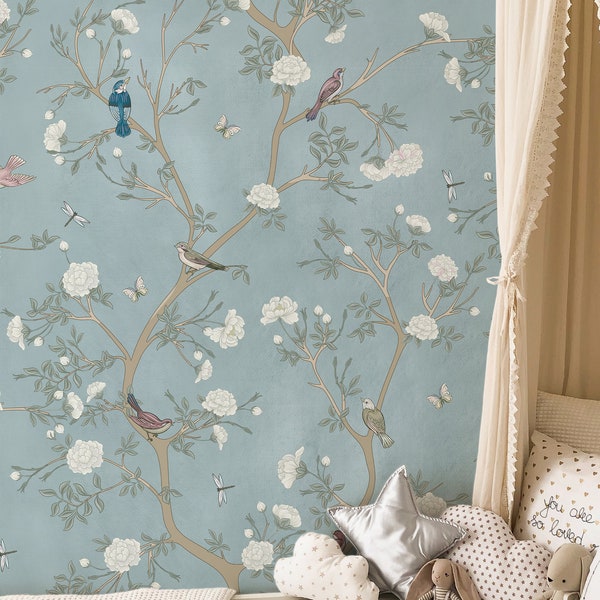 Chinoiserie Birds and Flowers Wallpaper - Etsy