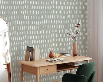 Green & White Strokes Self Adhesive Wallpaper - Peel and Stick Boho Lines Wall Mural Decor - Scandinavian Design Removable Wall Decal W023