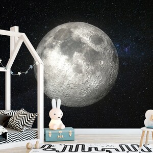 Full Moon in Galaxy Glow Peel and Stick Wall Mural - Starry Night Kids Nursery Room- Self Adhesive Cosmic Space Removable Wallpaper WM061