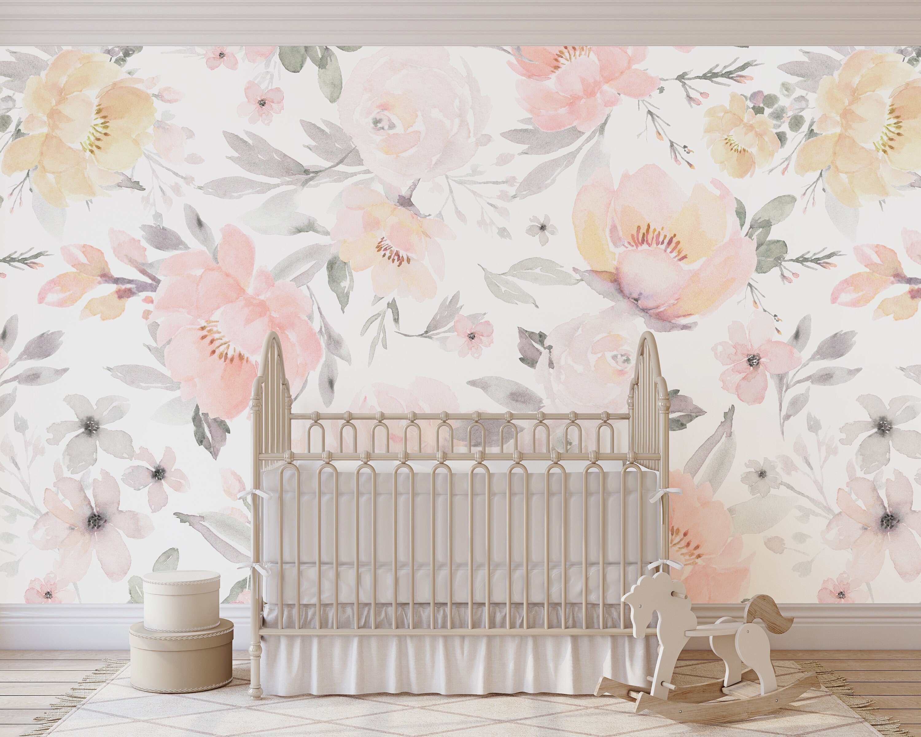 Pastel Pink Peony Wall Mural - Floral Greenery Flowers Peel and Stick ...