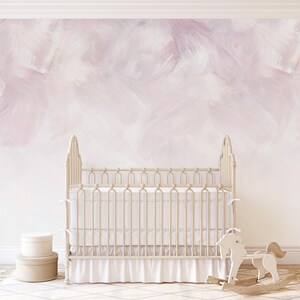 Soft blush brushstroke pattern in pale pink and white creating a calm, minimal background; removable peel-and-stick mural.
