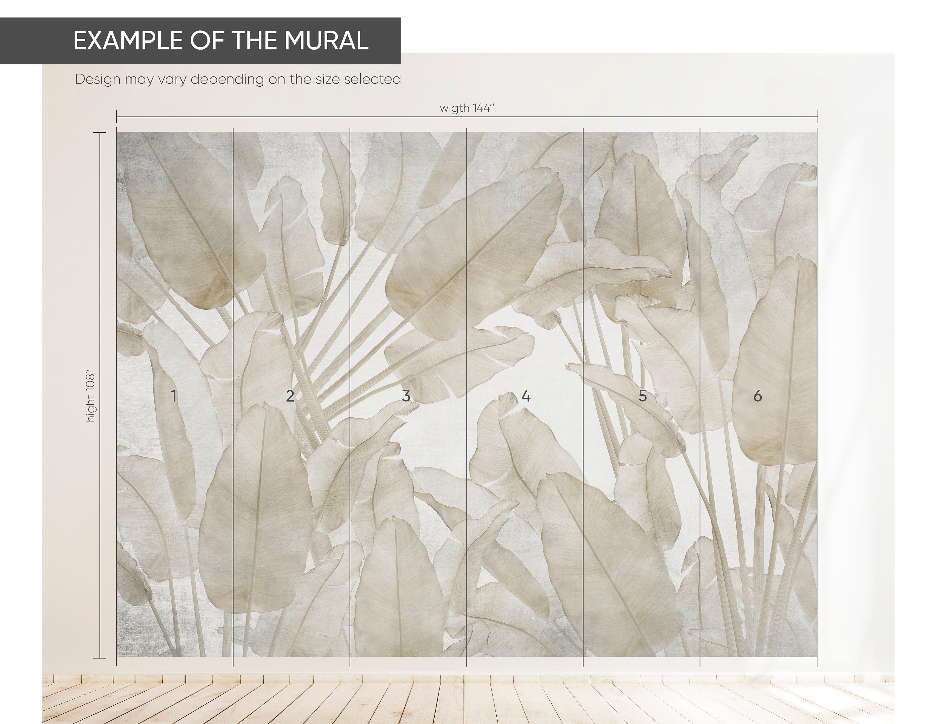 Beige Palm Banana Leaves Wall Mural - Neutral Tropical Monstera ...
