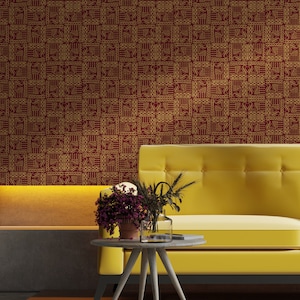 Burgundy African Symbols Peel and Stick Wallpaper - Tribal Ethnic Art Removable Decal - Cultural Pattern Self Adhesive Wall Mural W164