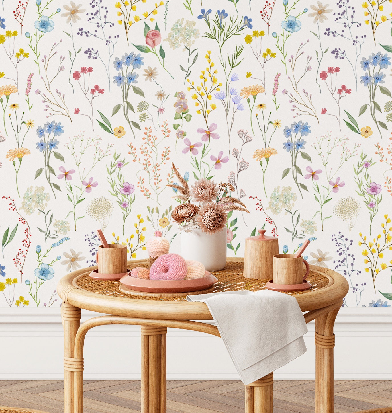 Wildflower Meadow Botanical Wallpaper - Floral Garden Flowers Boho ...