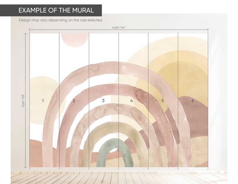 Boho Rainbow and Sun Removable Wall Mural Pastel Beige Peel and Stick