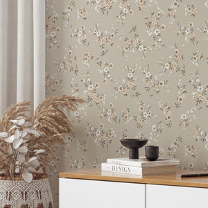 Beige Pink Tiny Flowers Peel and Stick Wallpaper - Removable Floral Wall Decal - Beautiful Botanical Garden Self Adhesive Wall Mural W150