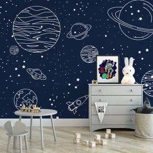 Dark Space Peel and Stick Wall Mural - Cosmos Starry Night Kids Nursery Room- Self Adhesive Сonstellation Removable Wallpaper WM045