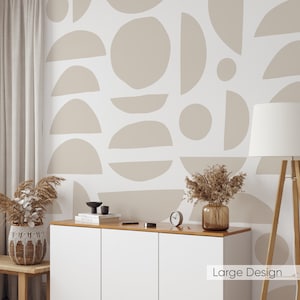 Beige & White Boho Stones Self Adhesive Wallpaper - Abstract Shapes Peel and Stick Mural - Removable Neutral Scandinavian Wall Decal W027