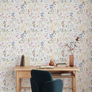 Wildflower Meadow Botanical Wallpaper - Floral Garden Flowers Boho ...