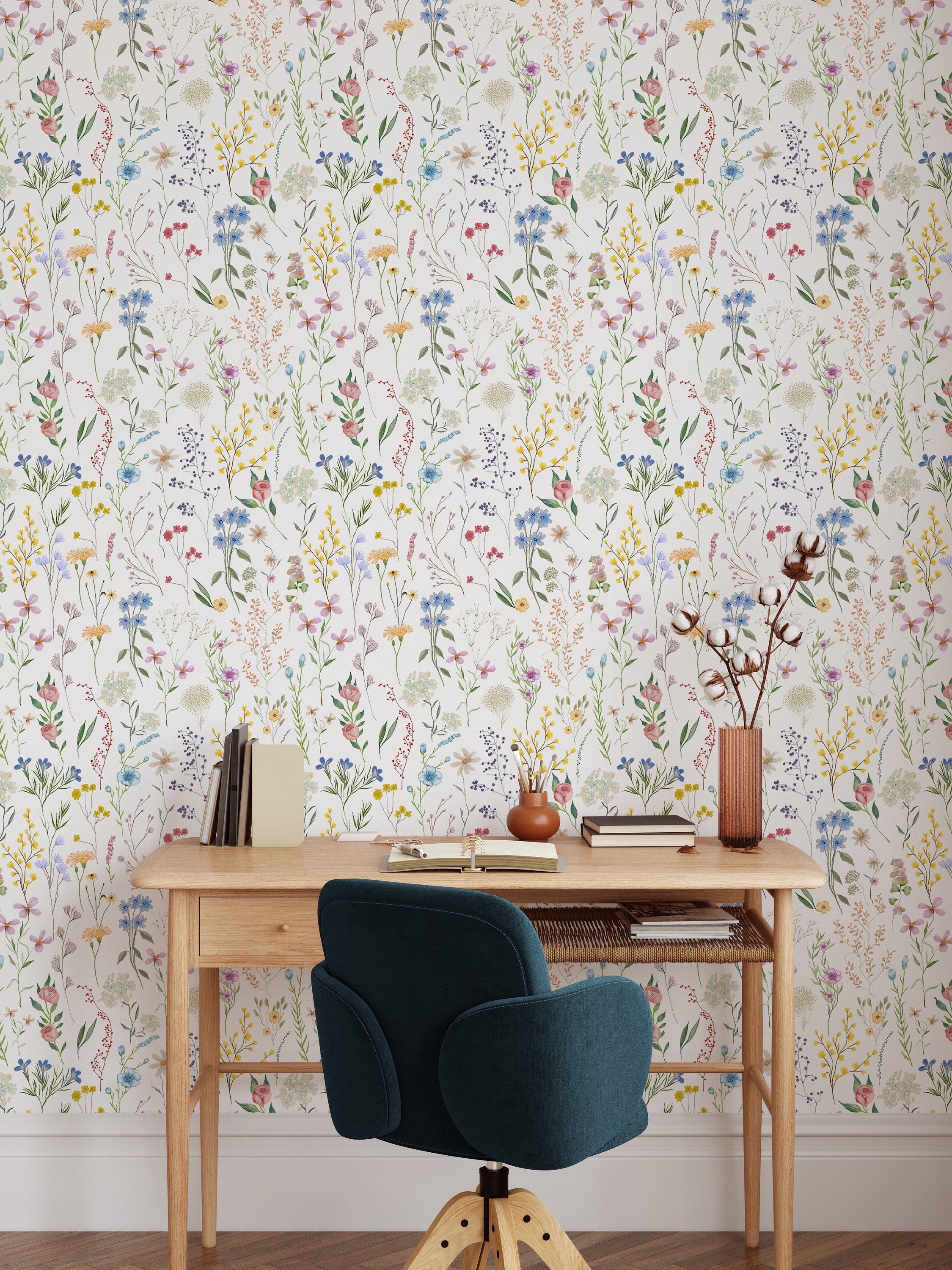 Wildflower Meadow Botanical Wallpaper - Floral Garden Flowers Boho ...