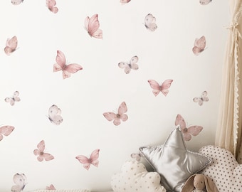Blush Butterfly Wallpaper – Pink Watercolor Butterflies Nursery Wall Mural - Girls Room Kids Bedroom W156