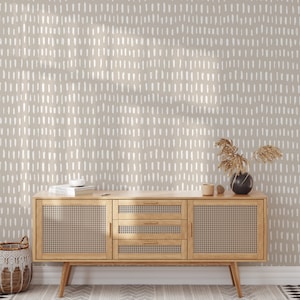 Beige & White Strokes Self Adhesive Wallpaper - Peel and Stick Boho Lines Decor - Scandinavian Neutral Design Removable Wall Mural W021