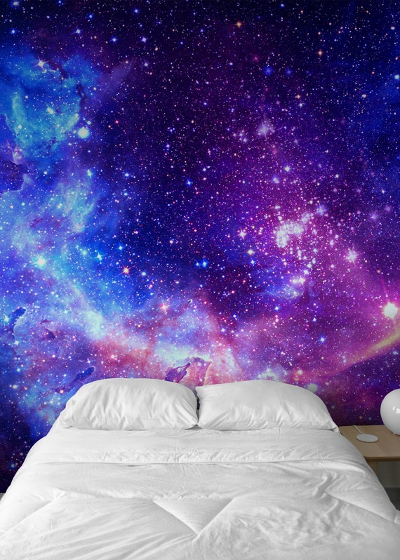 Cosmic Galaxy Wall Mural, Blue And Purple Peel And Stick Self-Adhesive Wallpaper, Removable Large Art Wall Decor Painting For Bedroom Living Office Study Room Murals,96"W X 69"H