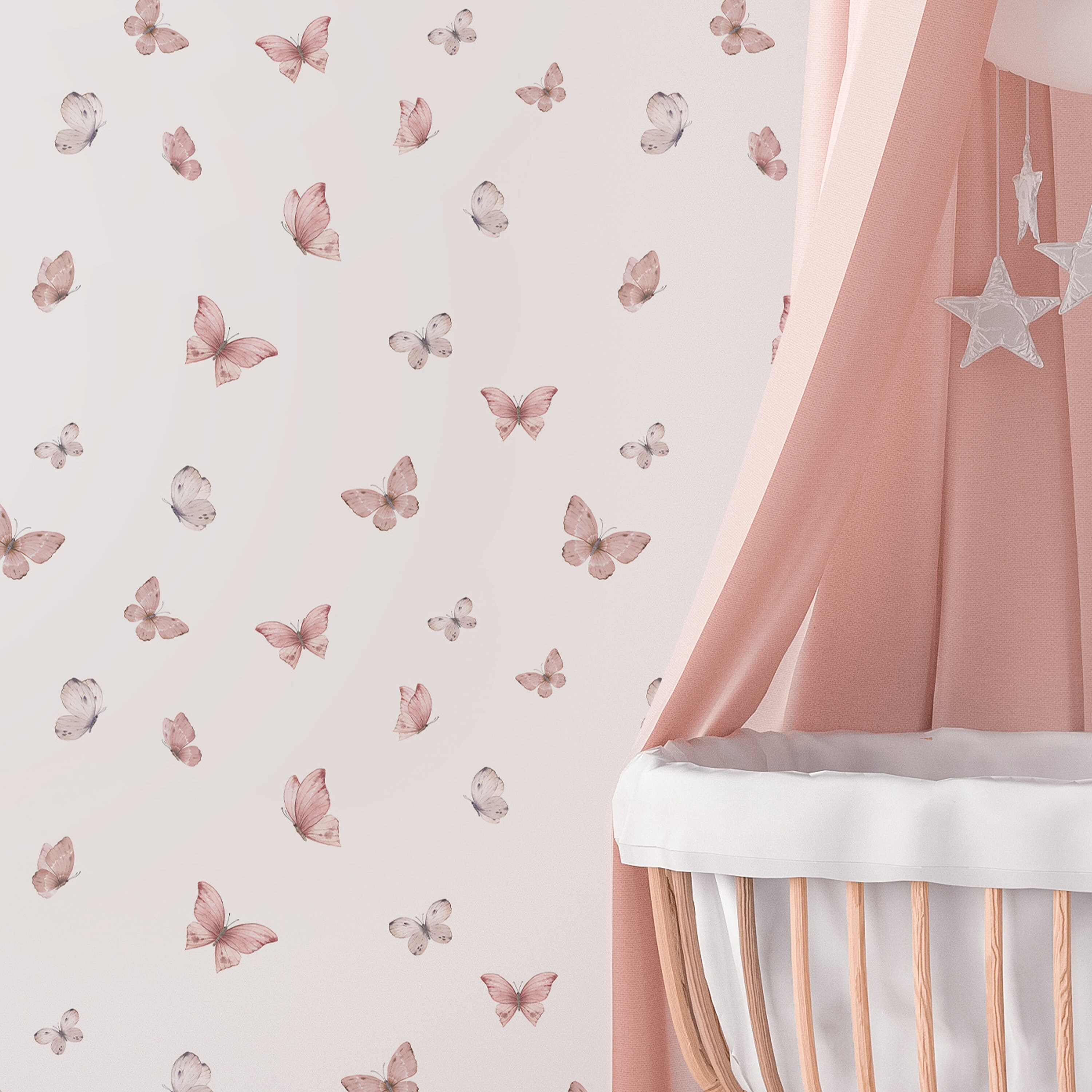 DRWSSR 2 Sheets Pink Butterfly Girl Wall Decal