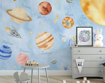 Blue Space Wallpaper Kids Bedroom Wall Mural Peel and Stick Solar ...