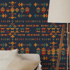 African Motifs Triangular Peel and Stick Wallpaper - Tribal Ethnic Art Removable Decal - Cultural Pattern Self Adhesive Wall Mural W163