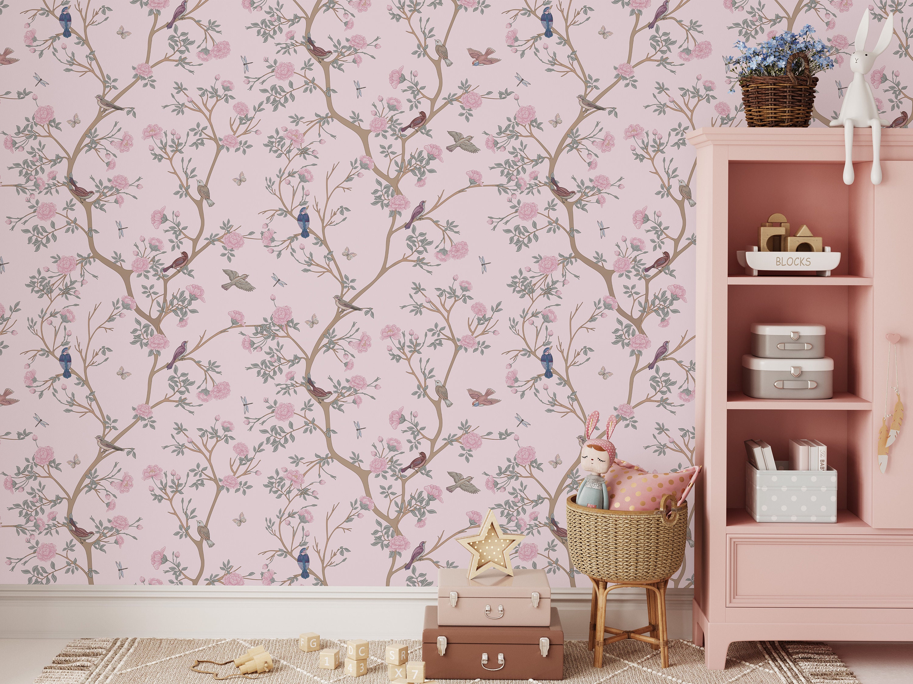 Pink Blossom Trees Wallpaper - Chinoiserie Floral Cherry Wall Mural ...