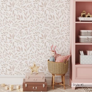 Pastel Pink Green Leaf Peel and Stick Wallpaper - Watercolor Minimalistic Removable Decal - Baby Nursery Room Self Adhesive Wall Mural W168
