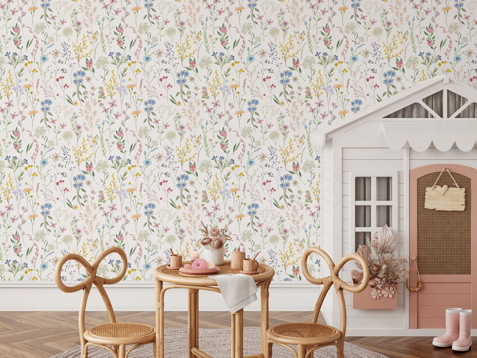Wildflower Meadow Botanical Wallpaper - Floral Garden Flowers Boho ...