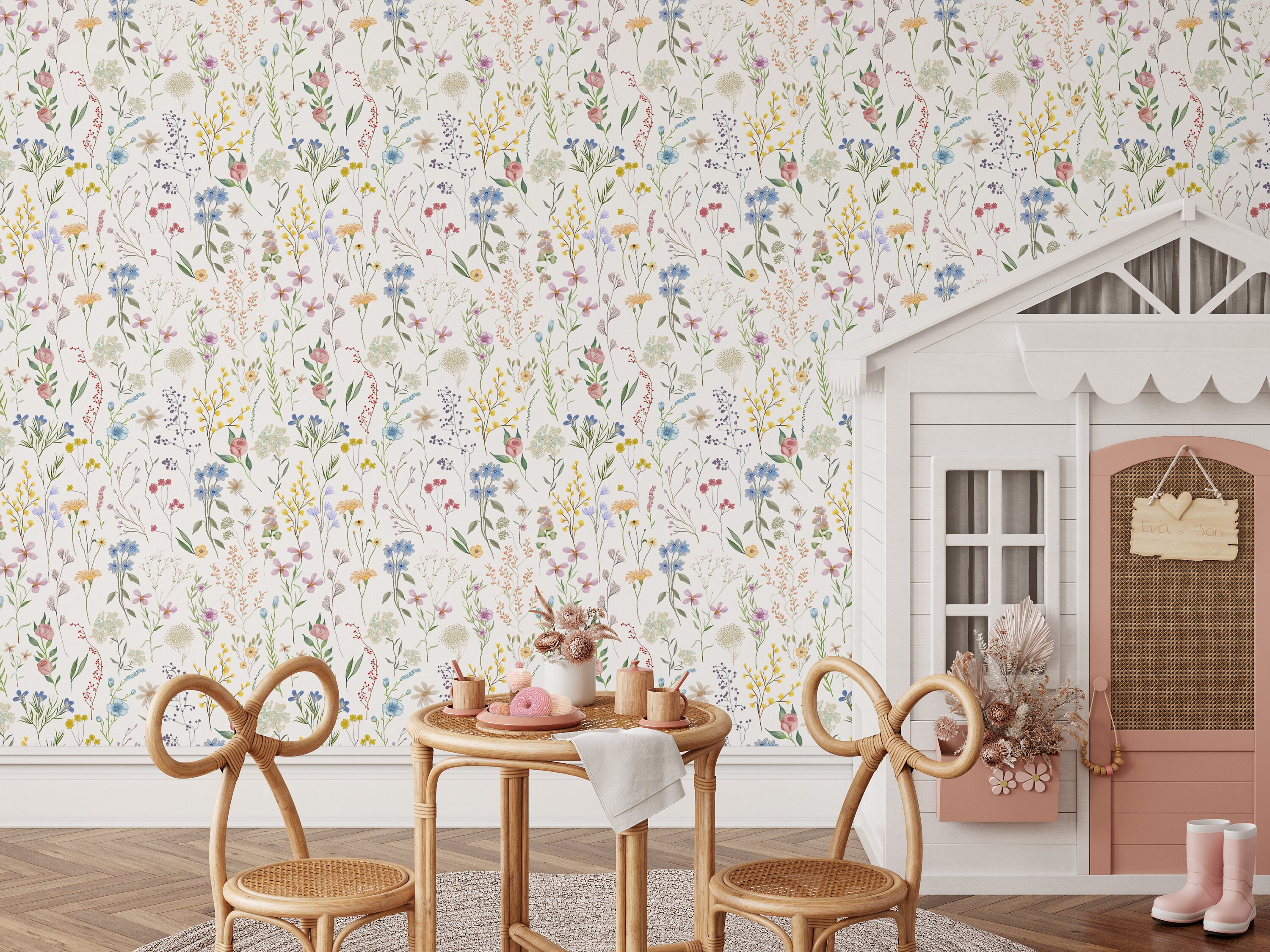 Wildflower Meadow Botanical Wallpaper - Floral Garden Flowers Boho ...