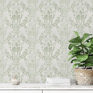 Royal Victorian Light Green Rococo Peel & Stick Wallpaper - Vintage Antique Removable Decal - Self Adhesive Damask Style W100