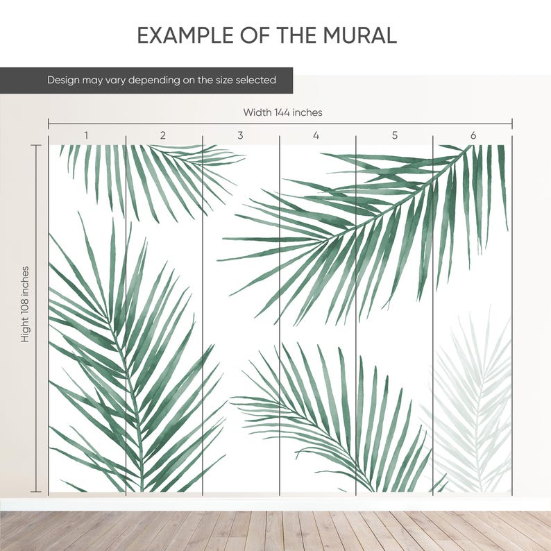 Green Palm Leaves Wall Mural - Tropical Coastal Peel and Stick ...