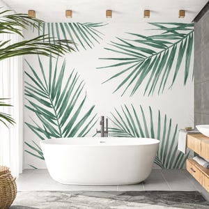 Green Palm Leaves Peel & Stick Wall Mural - Tropical Print Self Adhesive Wall Cover - Watercolor Jungle Pattern Removable Wallpaper WM101