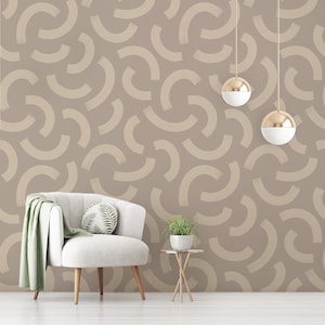 Brown & Beige Abstract Strokes Self Adhesive Wallpaper - Boho Peel and Stick Mural Decor - Removable Neutral Scandinavian Wall Decal W041
