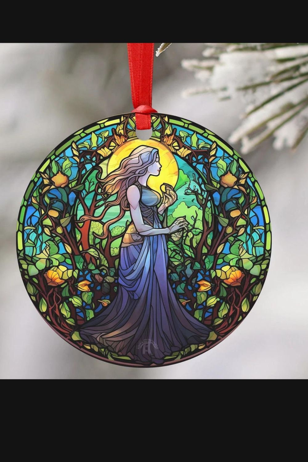 Earth Witch Faux Stained Glass METAL Christmas Ornament, Nature ...