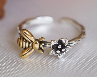 Boho Biene Ringe Geschenk für Frauen, Vintage Finder Schmuck für Mädchen, Geburtstagsgeschenk für Kind, Freund, Biene Blume Honig Ring, Weihnachtsgeschenk