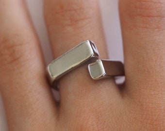 Doppelter rechteckiger quadratischer silberner geometrischer offener verstellbarer Ring für Frauen, klobiger stapelbarer Boho-Mädchenring für sie, Frauen, Muttertagsgeschenk