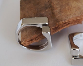 Geometrischer Rechteck Silber verstellbarer Ring für Frauen, Silber Chunky Boho Ring, Mutter Geschenk, stapelbarer Ring, Statement Ring, Alltag tragen