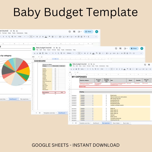 Pregnancy Baby Budget Spreadsheet - Baby Expense Tracker Template - Newborn registry - Baby checklist Google Sheets - Neutral Theme