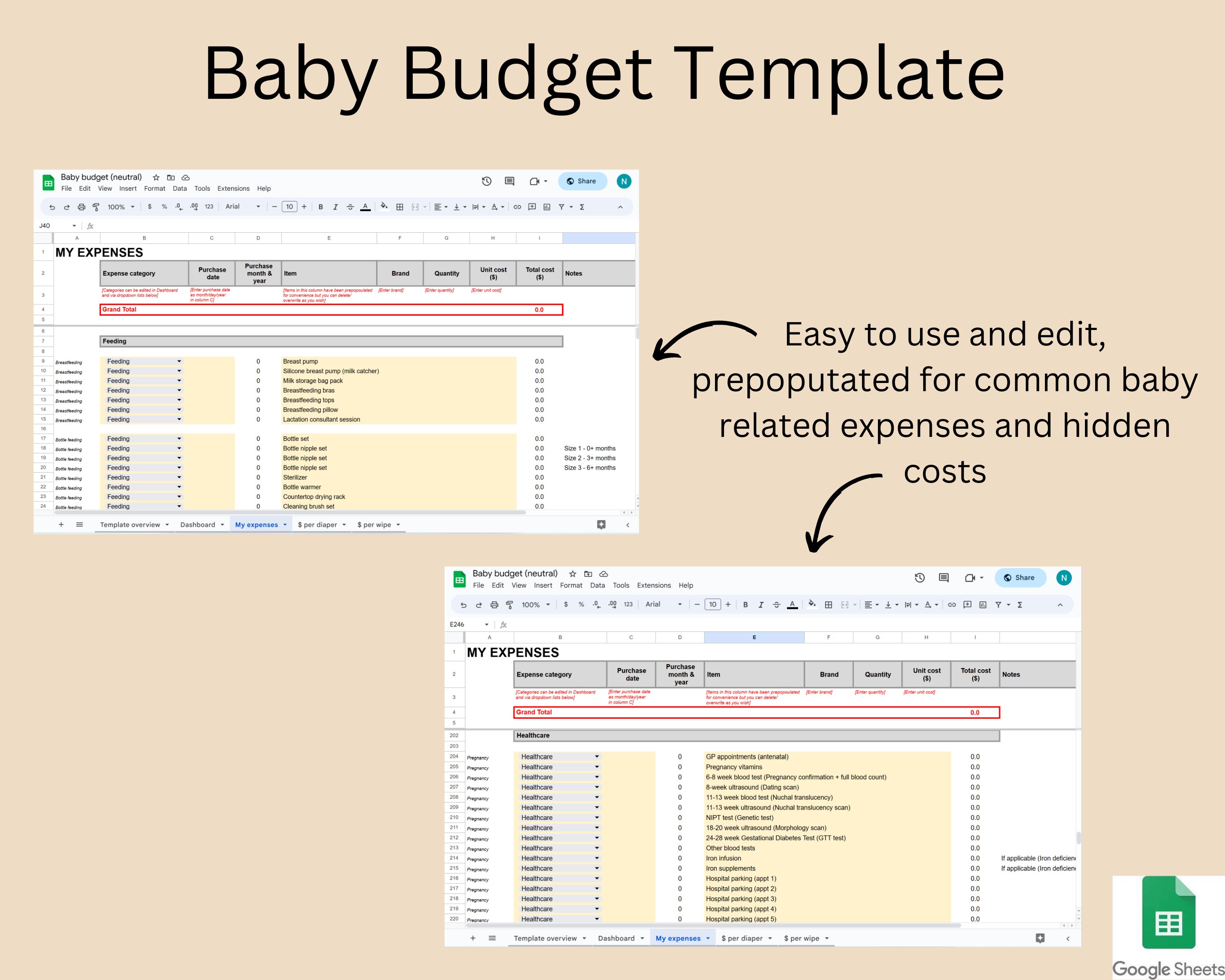 Pregnancy Baby Budget Spreadsheet Baby Expense Tracker Template Newborn