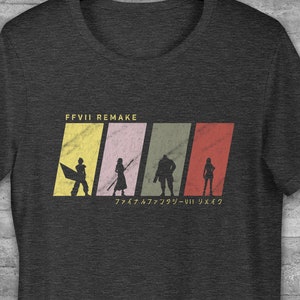 FF7 Character Silhouettes Heather T-Shirt | Fantasy Remake FFVII Gaming Fanart Final Unisex Gamer Geek Gift