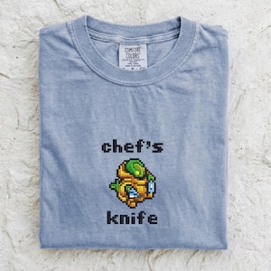Tonberry Chef's Knife Pixel Art Embroidered T-Shirt | Comfort Colors Final Fantasy Retro Gift