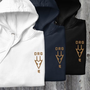 Dragoon DRG Embroidered Icon Hoodie | Fantasy Melee DPS Job Role Class Emblem XIV Mmorpg Gaming Final Fan Art Unisex Gamer Geek Gift