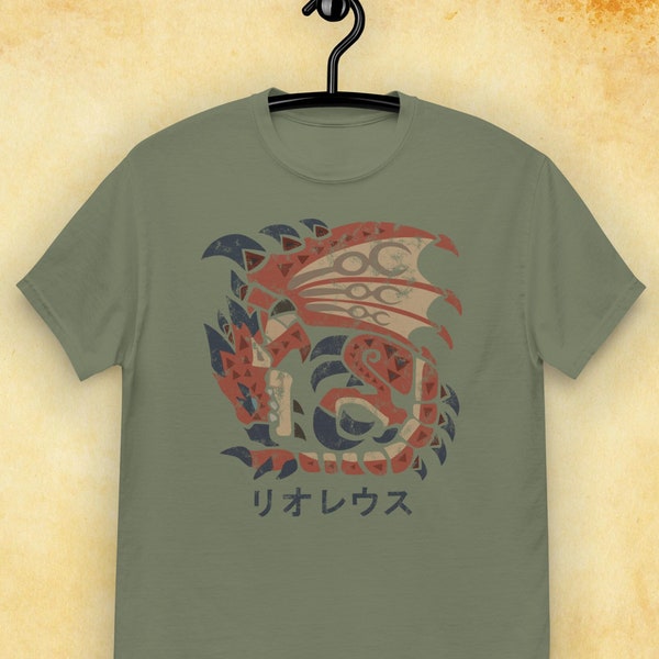 Rathalos Monster Kanji T-shirt | MHW Hunter Gaming Rise Fan Art Sunbreak Unisex Iceborne World Gamer Geek Gift