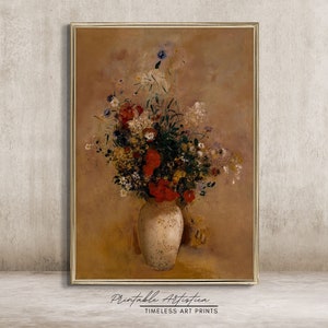 Floral Still Life Oil Painting | Vintage Flower Painting | Rustic Botanical Wall Art | PRINTABLE #9