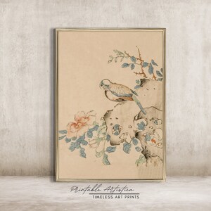Vintage Bird On Branch | Oriental Asian Botanical-Bird Ink Watercolor | Minimal Zen Feng Shui Wall decor | Vintage Asian Art | PRINTABLE #12