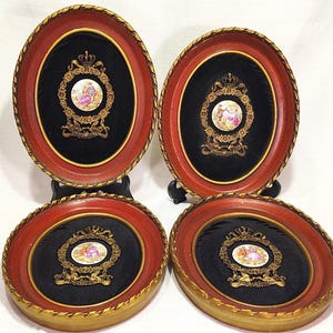 Vintage Signed Fragonard Set of 4 Porcelain Cameo Courting Couple Framed Limoges France